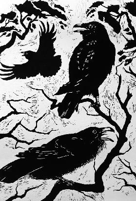 Ravens, 1998 (woodcut) 