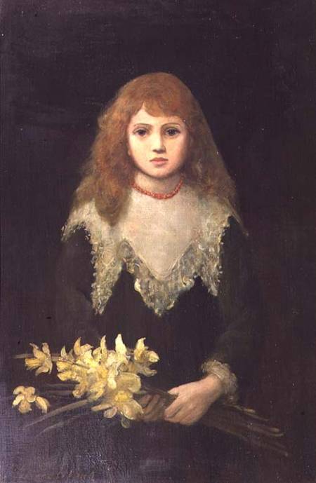 Portrait of a young girl with a bouquet of daffodils from nee Goode Jopling