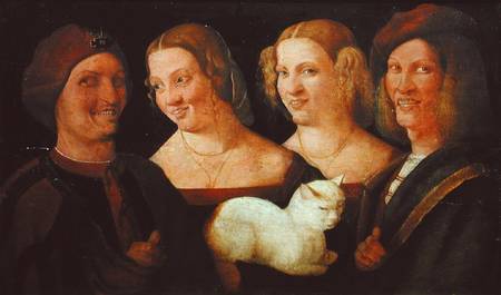 Four People Laughing at the Sight of a Cat from Niccolo Frangipane