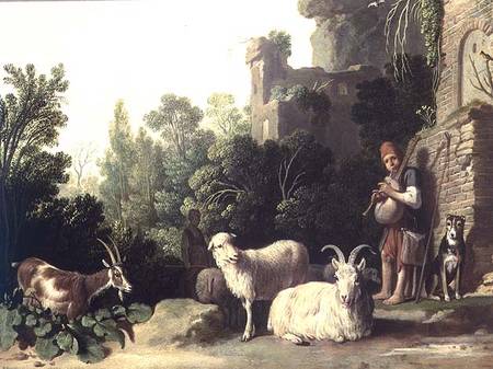 Goatherd playing the bagpipes (panel) from Nicolaes  Cornelisz Moeyaert
