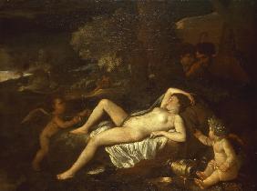 Nic. Poussin / Venus resting, w. Cupid
