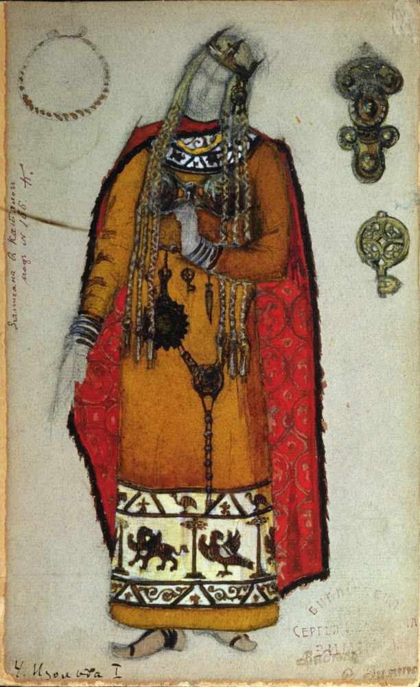Costume design for Tristan and Isolde by Wagner from Nikolai Konstantinow. Roerich