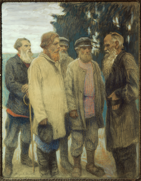 Der Schrifsteller Leo Tolstoj mit Bauern. from Nikolai P. Bogdanow-Bjelski
