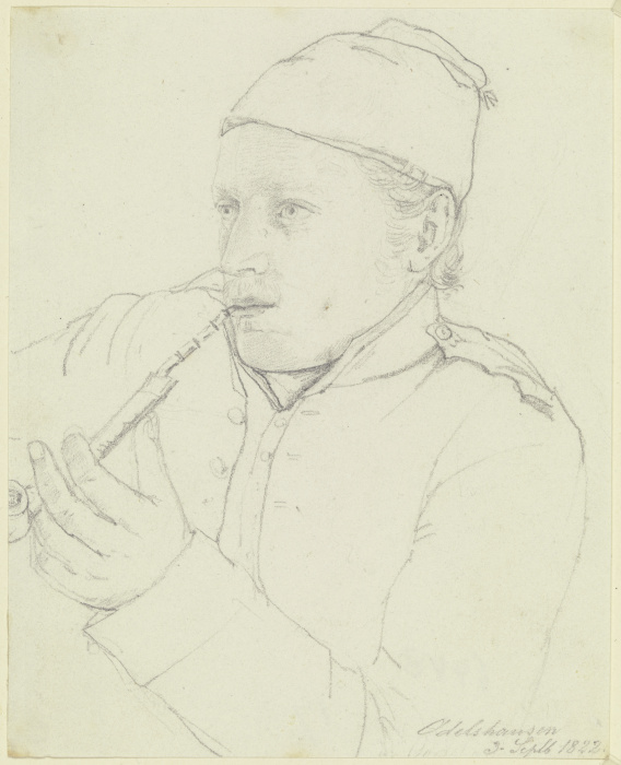 Bildnis eines rauchenden bayerischen Soldaten, einem Reisegefährten des Künstlers from Nikolaus Hoff