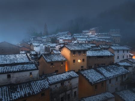 Snow at night and ancient villages