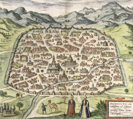 Town map of Damascus, Syria, 1620 (engraving) from 