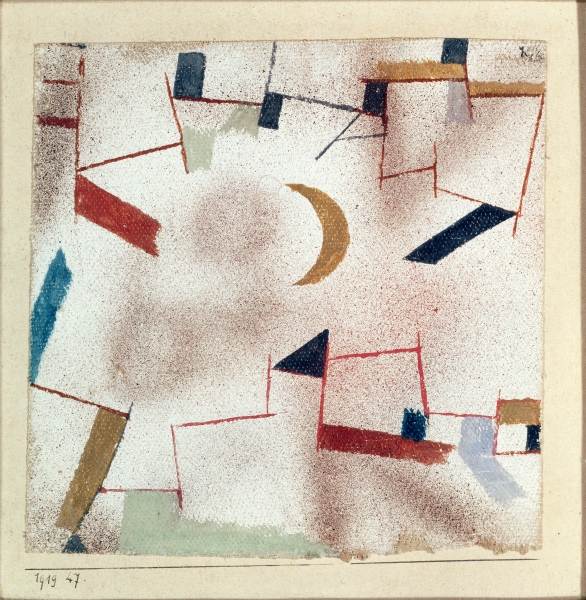Abstract with crescent moon, 1919 (no 47) (w/c on primed linen on paper on cardboard)  from 