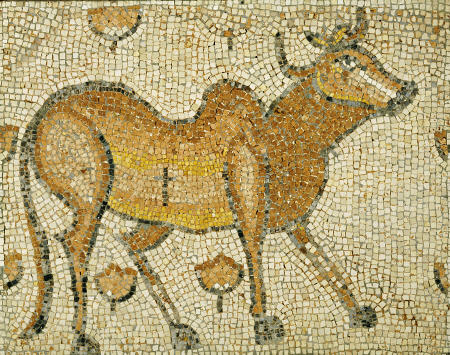 A Byzantine Marble Mosaic Panel Depicting Humped Bull from 