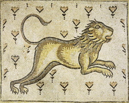 A Byzantine Marble Mosaic Panel Depicting A Lion In A Field Of Flowers from 