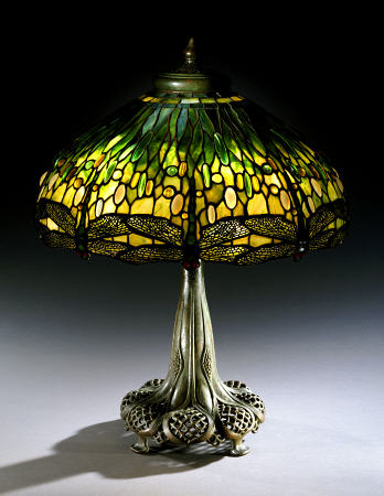 A ''Drophead Dragonfly'' Leaded Glass And Bronze Table Lamp from 