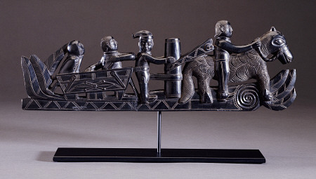 A Haida Argillite Ship Pipe Depicting A Ship, An Equestrian Scene And Various Scroll And Foliate Mot from 