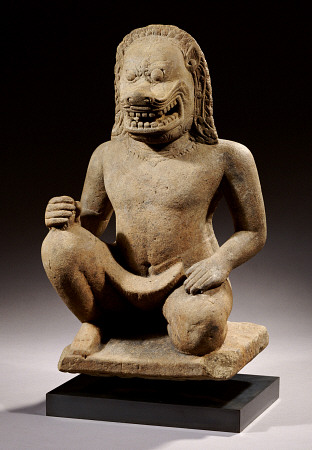 A Khmer, Angkor Vat Style, Sandstone Figure Of A Lion-Headed Guardian, 12th Century, 55 cm high from 