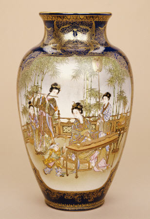 A Large Kinkozan Vase Depicting A Lady Playing A Koto With Ladies And Children Beneath A Wisteria from 
