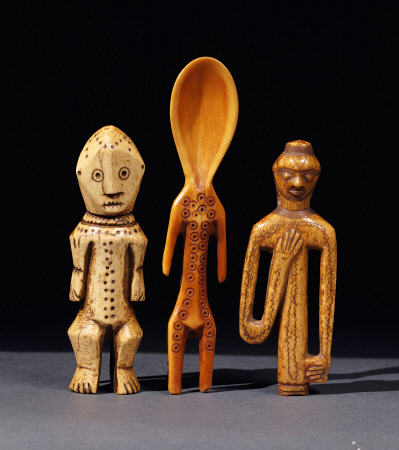 A Lega Bone Figure, A Lega Ivory Spoon And  A Pende Bone Whistle from 