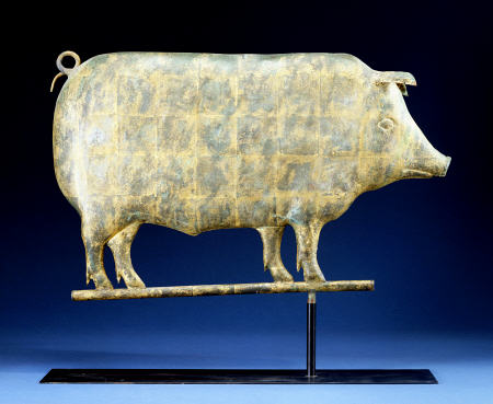 A Molded And Copper Gilded Copper Pig Weathervane from 