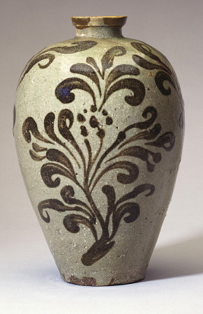 An Iron Brown Decorated Celadon Maebyong from 