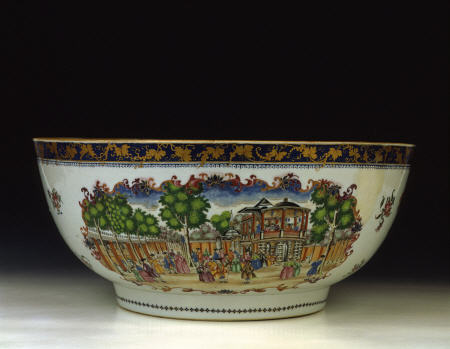 A Rare Famille Rose ''London'' Punchbowl With A View Of The Grand Walk, Vauxhall Gardens from 