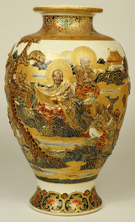 A Satsuma Moulded Baluster Vase Decorated With Various Sages And Scholars from 