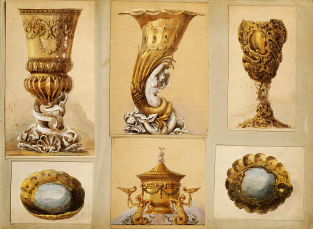 A Selection Of Designs From The House Of Carl Faberge Including Silver Gilt Vases, Two Oval Scallope from 