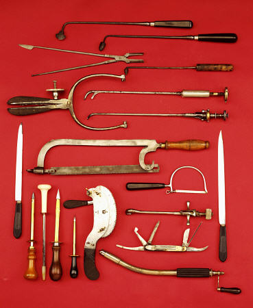 A Selection Of Medical Equipment Including Knives, Saws, Bullet Extractors,  Cauterisers, Lithotrite from 