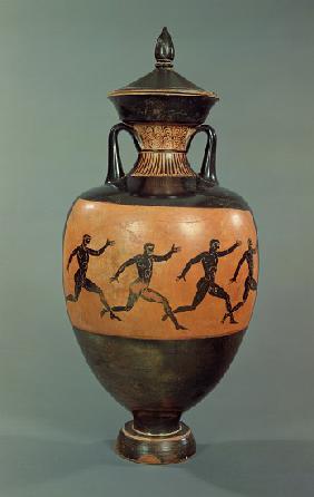 Attic black-figure Panathenaic amphora decorated with running men, Greek
