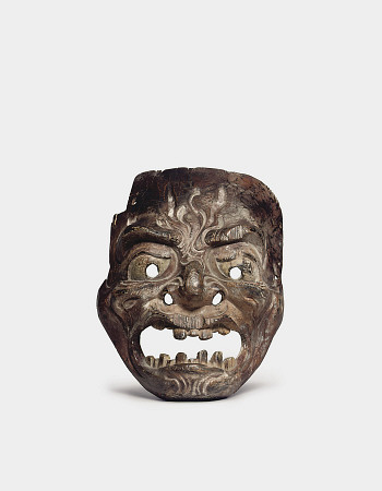 A Wood Gigaku Mask  Kamakura Period (13th - 14th Century)  A Large, Powerfully Carved Mask With Expr from 
