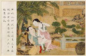 A Chinese Erotic Painting Depicting An Amorous Couple Engaged In Lovemaking