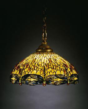 A ''Hanging Head'' Dragonfly Glass And Gilt Bronze Chandelier By Tiffany Studios
