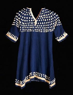 A Hunkpapa Sioux Girl''s Dress Of Blue Wool Cloth Trimed With Cowrie