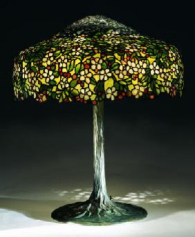 An ''Apple Blossom'' Leaded Glass And Bronze Table Lamp