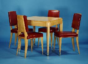 An Oak Games Table And Four Chairs Designed By Jacques-Emile Ruhlmann (1879-1933)