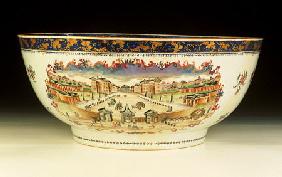 A Rare Famille Rose ''London'' Punchbowl With A View Of The Foundling Hospital, London
