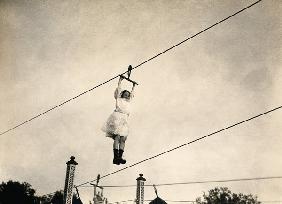 Berlin, Lunapark, Kid hanging on cable