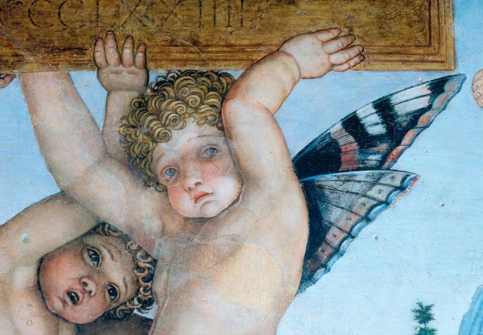 cherub holding a plate with butterfly wings.  from 