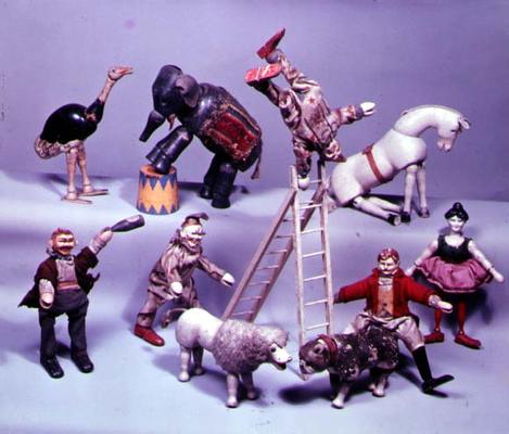 Circus acts, made of wood and papier mache, made by Schoenhut & Co., c.1900 from 