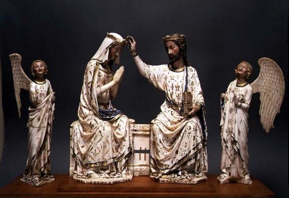 Coronation of the Virgin group, 12th-14th century (painted wood) from 