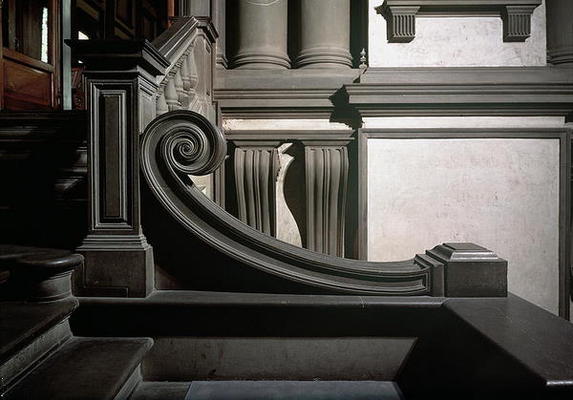 Entrance Hall, detail of staircase designed by Michelangelo Buonarroti (1475-1564) in 1524-34 and co from 