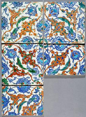 Five Iznik Polychrome Square Tiles