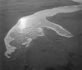 Foam water on sand, Porbandar (b/w photo) 