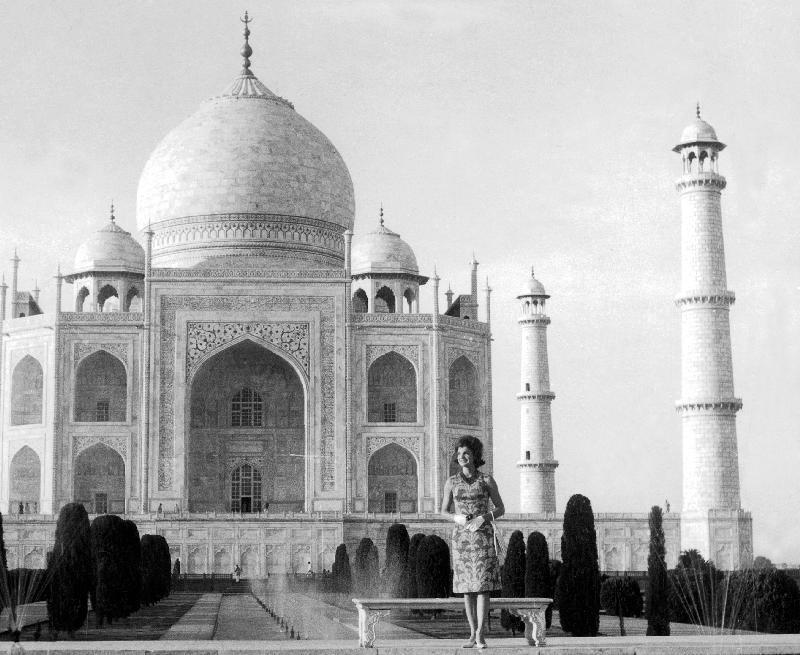 Jackie Kennedy in front of the Taj Mahal, India from 