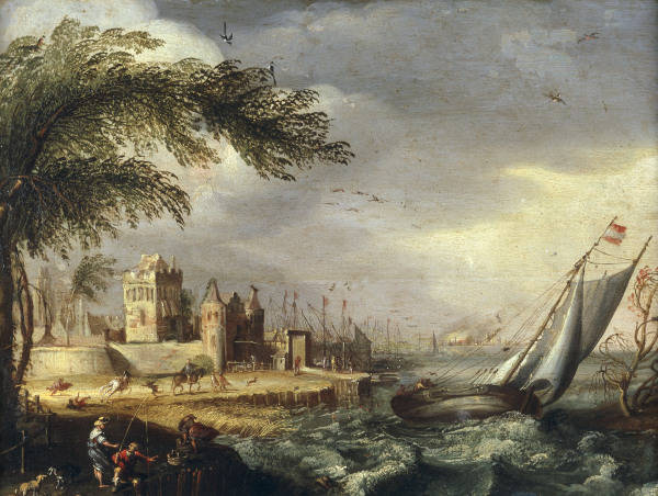 Sailing Boat in Storm / Paint./ C17th from 
