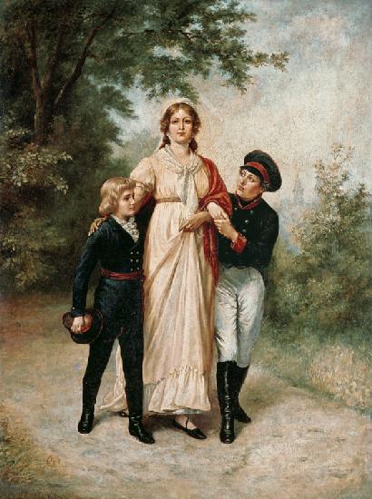 Luise of Prussia with two sons in the park