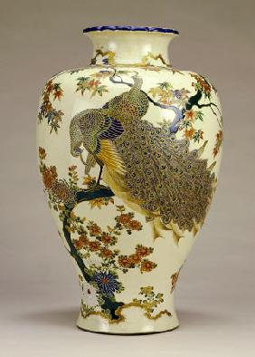 Large Satsumo Ovoid Vase, Meiji Period, Late 19th Century, Signed Satsuma Shosai Within A Large Blue