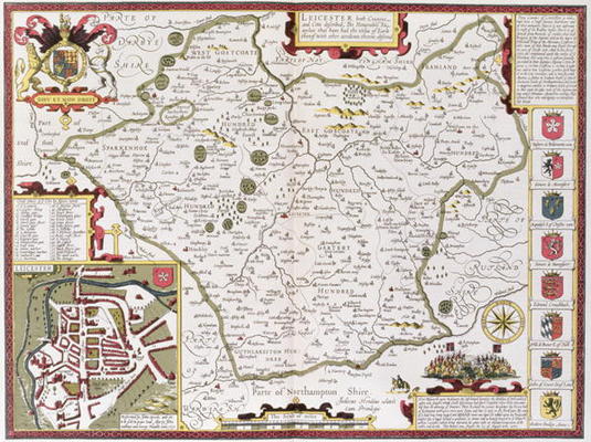 Leicester, engraved by Jodocus Hondius (1563-1612) from John Speed's 'Theatre of the Empire of Great from 