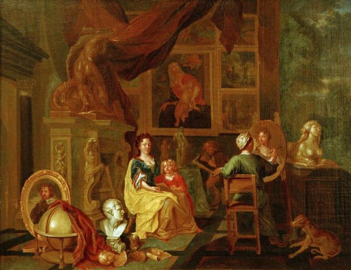 Maler mit Familie in seinem Atelier from 