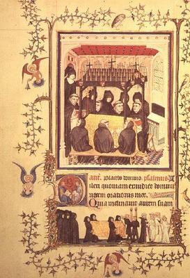 Nouv Lat 3093 f.104 Monks taking prayers by the Parement Master and his workshop, French from 