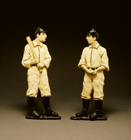Pair Of Painted Cast Iron Baseball Player Andirons from 