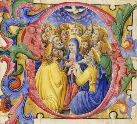 Pentecost  Large Historiated Initial ''D'' from 