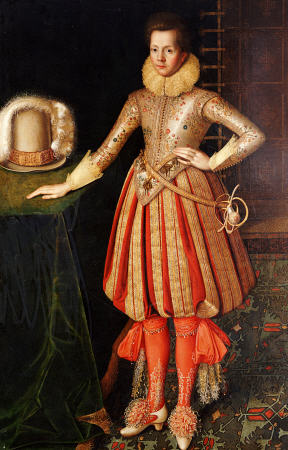 Portrait Of A Gentleman, Full Length, In A Doublet Embroidered With Flower Motif, Lace Ruff And Cuff from 