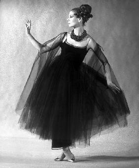 Presentation of fashion by Jacques Heim, Paris : black tulle evening dress